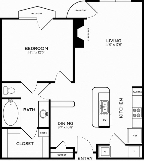 1 Bed | 1 Bath | 757 sqft | 5 Mockingbird Apartments 